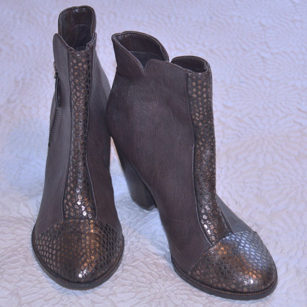 Ina Original Bronze Snake Pattern Block Heel Boot… - image 1